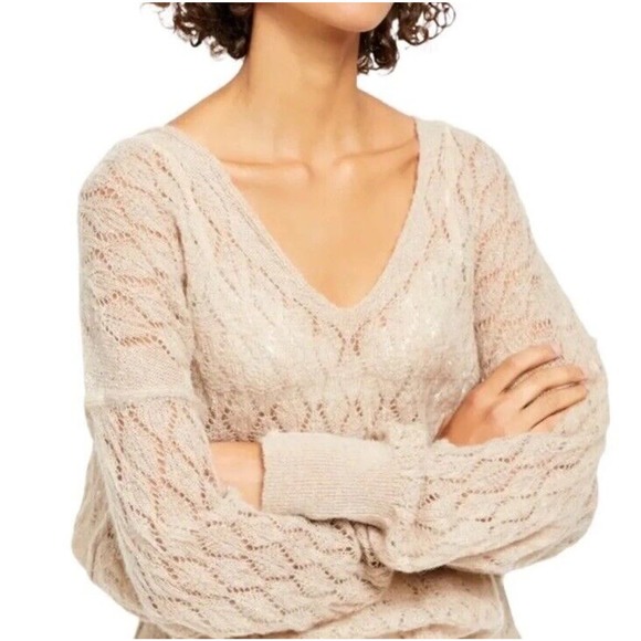 Free People Small Women Say Hello Oversized Sweater Alpaca Blend Open Knit 15-28 - Picture 4 of 10